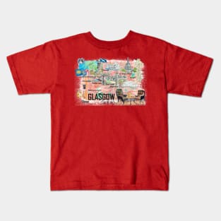 Glasgow Scotland Illustrated Travel Map With RoadsS Kids T-Shirt